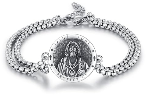 OHAYOO Religiöser Beschützer Armband 925 Sterling Silber Verstellbares Medaillenarmband Amulett Schmuck Geschenke für Herren Damen