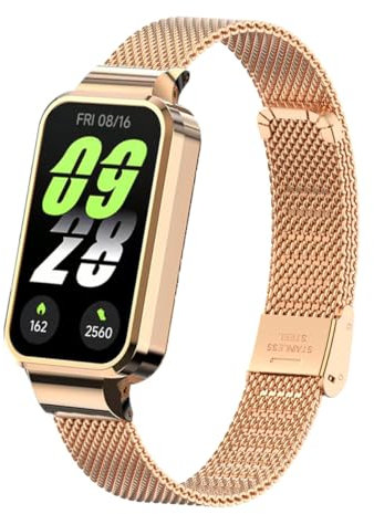 PaceBid Cinturino Compatibile con Xiaomi Smart Band 9 Active(Mi Band 9 Active), Metallo in Acciaio Inossidabile Con Fibbia Regolabile Cinturini di Ricambio per Xiaomi Redmi Smart Band 3 - Oro Rosa