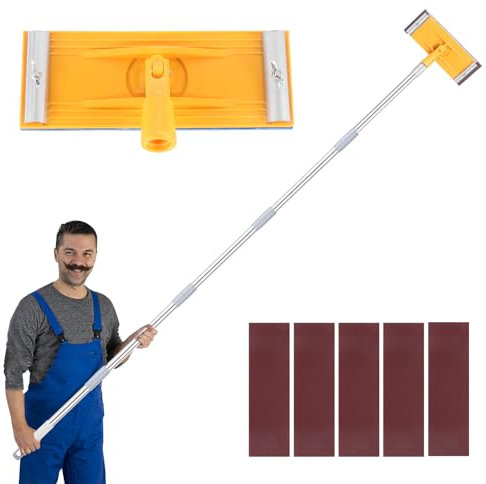 Pole Sander Drywall, 31-74-inch Manual Hand Drywall Sander with Extension Pole. Perfect for Painting, Complete with 5pcs Sanding Sheets (60, 100, 180, 240 ，320Grit)1