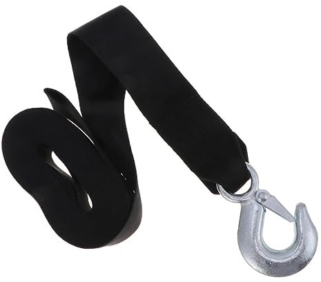 Amosfun Sangle De Treuil Robuste 1,5 Tonnes 4,7 Cm Largeur Noire 5 Mètres Courroie De Treuil Sécurité avec Crochet Acier Utilisation Remorquage Voiture Automobile Urgence