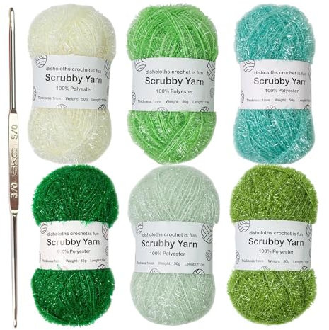 Glanzgarn – Häkeln Scheuergarn, 50g Polyesterfaden | Spülschwamm Garn, Reinigungshelfer für Küche, Diyy Strickgarn, Bastelgarn für Haushalt, 1mm dick, 110m lang​