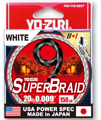 YO-Zuri SUPERBRAID 9 - Floating Braided Fishing LINE, 150 YD, White, 20 LB