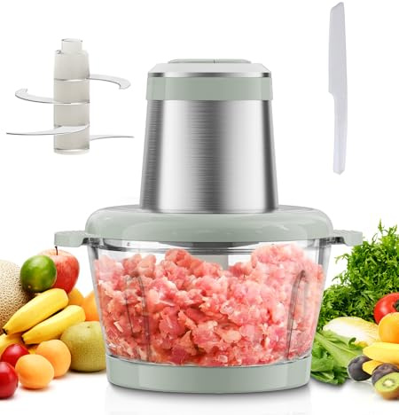 Food Processor, 400W Pure-Copper Motor Multi Vegetable Chopper | with Glass Bowl and 304 Blades,Power Mini Chopper Electric Meat Grinder for Meat/Vegetables/Fruit/Nuts/Baby Food (2L)