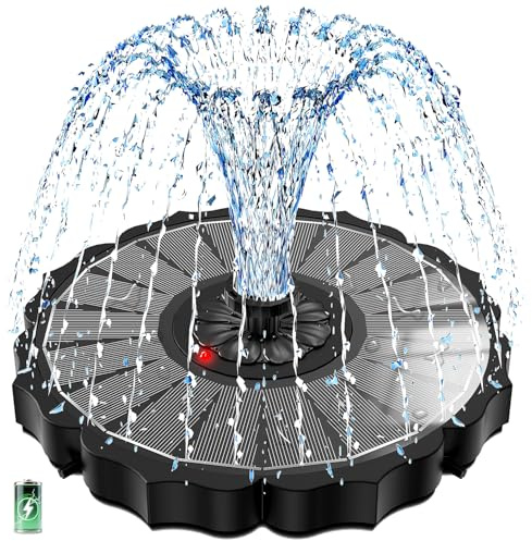 SZMP Fuente Solar con Indicador de Batería & 2000mAh, 3.5W Bomba de Agua Solar Vidrio 2026 Actualización, 8 Boquillas y 4 Fijadores, para Estanque de Jardín Fuente, Baño para Pájaros, Exterior