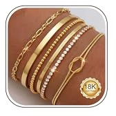Morfetto 6 Stück Armband Damen Gold 18 Karat Vergoldet Armreif StapelarmbäNder Edelstahl Figaro Ketten ArmbäNder Verstellbare Armband Set Wasserfest Schmuckset