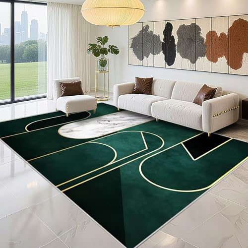 Kunsen Teppich Babyzimmer Nicht Verformt 170x230cm , Grün Moderne Streifen Design für Wohnzimmer Teenager Schlafzimmer