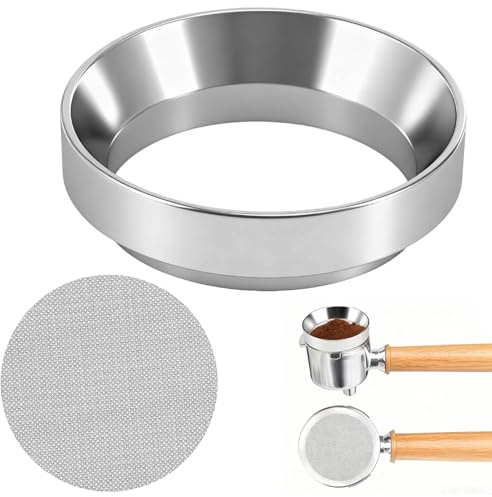 Anillo dosificador de café de 58 mm, Pantalla Puck y Embudo Espresso,Accesorios Barista de Acero Inoxidable, Compatible con Portafiltros, Llenado Preciso y Sin Derrames
