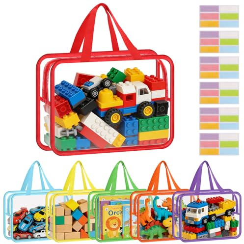 6PcsToy Storage Bags,Clear PVC Toy Organizing Bags with Handles,30*22*10CM | Toy Zippered Blocks,Waterproof Reusable Zipper Organizing Bags for Puzzle, Clay, Book,Balls, Pretend Play Toys