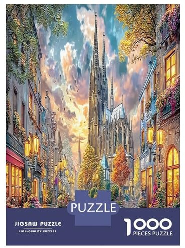 1000-teiliges Kathedralstraße Puzzlespiel Herausforderung Spielzeug Klassische Architektur Jigsaws Puzzles Familienspiele Für Erwachsene Teenager 52x38cm/1000pcs