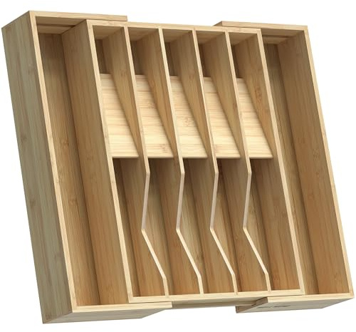 WELL WENG Besteckkasten für Schubladen,Verstellbarer Besteckhalter | 42,5x50.8x6.5cm, 12 Fächern, Bestecktablett mit V-förmiger Rille und rutschfesten Blöcken, Aufbewahrung für Besteck