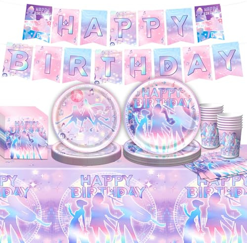 Juego de vajilla rosa para fiestas, cumpleaños, juego de vajilla de cumpleaños, color rosa, para fiesta de cumpleaños, decoración de mesa de cumpleaños para niñas y niños