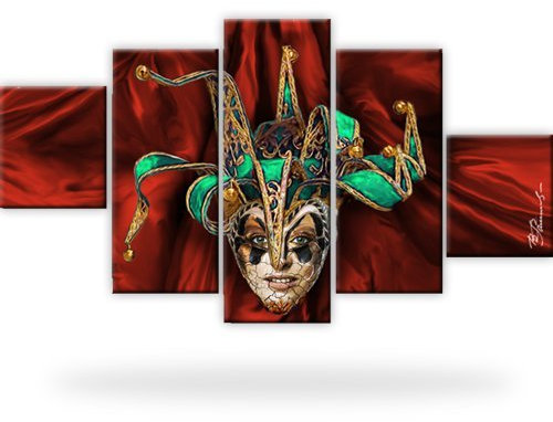 Leinwandbild Joker Maske Abstrakt Wandbild 5-Teilig: 175x100 cm