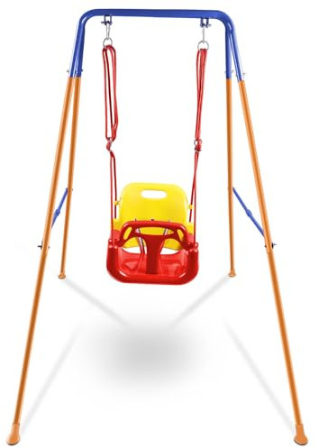 HLC 3-in-1 Swing Set for Toddler and Baby Jumper, Kid Swing Set with Safety Harness, for Garden, Indoor/Outdoor Play, Folding Metal Stand & Clear Instruction, Easy to Assemble & Store