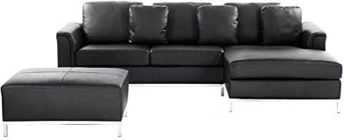 Elegantes Ecksofa mit Hocker linksseitig Echtleder schwarz Oslo