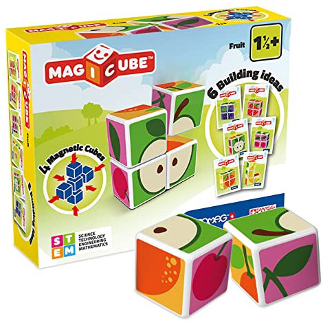Geomag 131 Magicube Fruit - 4 Magnetwürfel für Konstruktionen, Baukasten Lernspielzeug
