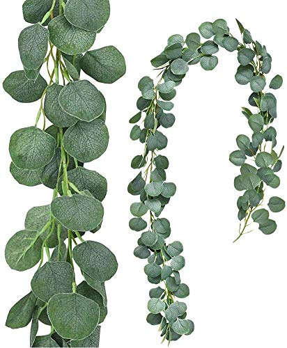Amkun künstliche Hängepflanze, Seiden-Efeublätter, grüne Girlande für Hochzeit, Küche, Wand, Außenbereiche, Party, Feste, Dekoration, 12 Stück New Green