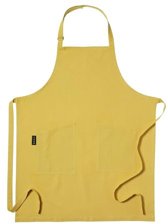 LINUM SARA Traditionell Schürze für Erwachsene Frauen Männer 90cm | Einem verstellbaren Riemen | 100% Baumwolle | Maschinenwaschbar | Senfgelb