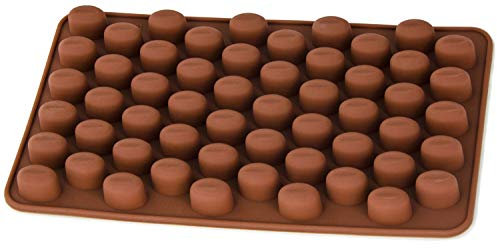 Silikonform mit 55 Kaffeebohnen, Lecker zu Espresso, Cappuccino, Latte Macchiato, Süßes, Naschen, Jelly, Schokolade, Praline, Kuchen, Fondant, Eiswürfel, Deko, Bonbon, Farbe: Braun