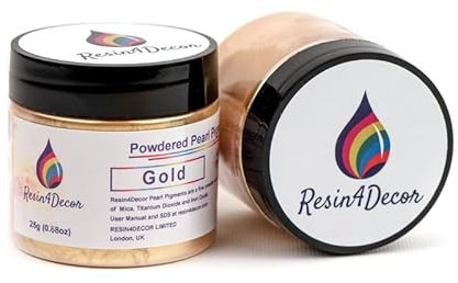 RESIN4DECOR Metallpulverförmiges Perlglanzglimmerpigment für Epoxidharzprojekte, Schmuck, Kunsthandwerksprojekte, Epoxidtisch, Tafel, Tablett, Leinwand, Malerei, 25g (Gold)