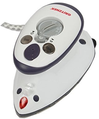 Gritzner 636 Mini Bügeleisen - 260-420 W, Antihaft Bügelsohle, Wassertank 40 ml, 110-240 V Netzspannung umschaltbar, mit/ohne Dampf, mit Beutel - Dampfbügeleisen, Reisebügeleisen