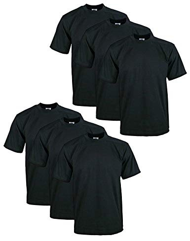 Pro Club Men's 6-Pack Heavyweight Cotton Short Sleeve Crew Neck T-Shirt - Black - Medium