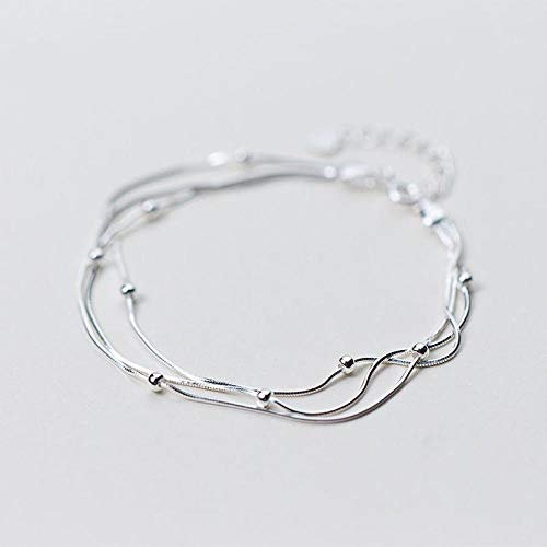 ESCYQ Damen Vintage Armbänder Armband Bettelarmband,S925 Silber Armband Weiblichkeit Multi-Layer Schlange Knochen Kette Ball Silber Perlen Armband Hand Mode Schmuck Für Geburtstag Geschenk