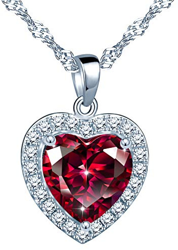Yumilok Jewelry 925 Sterling Silver Cubic Zirconia Simulated Emerald Heart Shaped Halo Pendant Necklace for Women/Girls