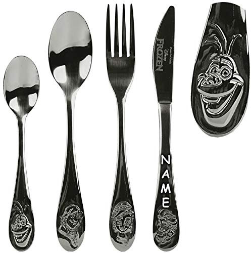 alles-meine.de GmbH 4 TLG. Set - Besteckset - Edelstahl - die Eiskönigin - Frozen - inkl. Name - rostfrei - BPA frei - Besteck - Kinderbesteck - Messer + Gabel + Löffel + Suppenl..