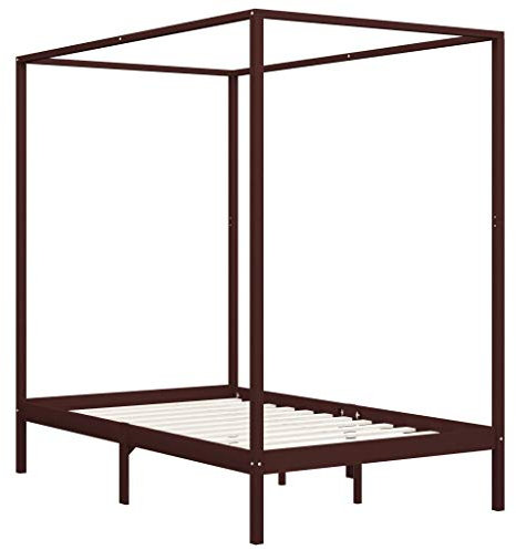 Tidyard Himmelbett Gestell Metallbett Bettgestell Bett Bettrahmen für Schlafzimmer oder Gästezimmer Dunkelbraun Massivholz Kiefer 120 x 200 cm