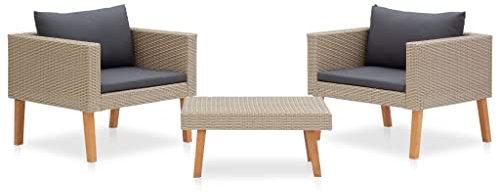 vidaXL Gartenmöbel 3-TLG. mit Auflagen Lounge Sofa Garnitur Sitzgruppe Sitzgarnitur Gartenset Gartensofa Einzelsofa Sessel Poly Rattan Beige