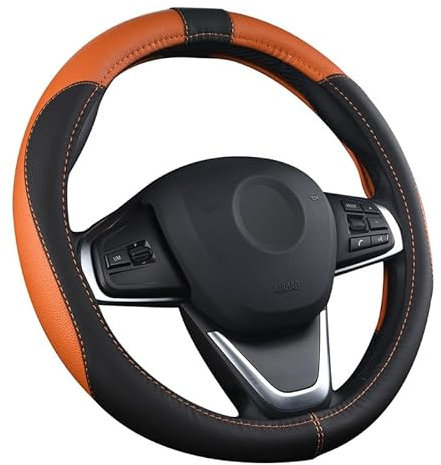 Auto Lenkrad Abdeckung Lenkradschutz Lenkradhülle PU Leder Universal 37-38cm / 15 rutschfest Atmungsaktiv Langlebig (Orange)