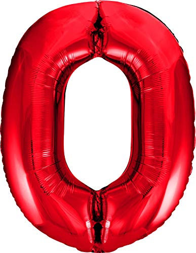 GoDan Luftballon Zahl 0 Rot, in XXL-Größe – 85 cm, Folienballon mit einem selbstschließenden Ventil, Zimmer- und Raumdekoration beim Geburtstag, Jubiläum, Jahrestag, Hochzeitstag oder Firmenevent