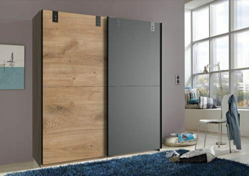 Schwebetürenschrank Cardiff Plankeneiche Nb. Graphit Kleiderschrank Schlafzimmer
