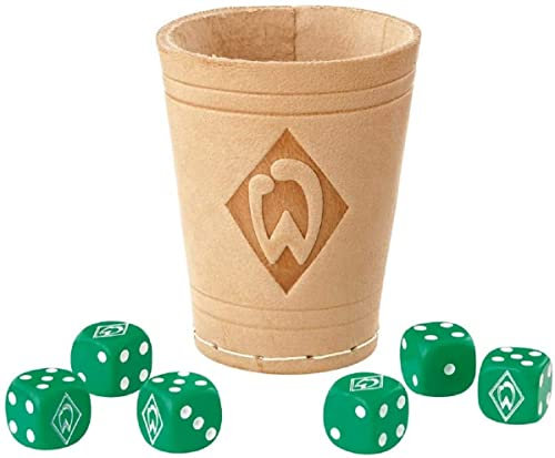 Werder Bremen SV Würfelbecher Set mit 6 Würfeln, Würfelspiel, Knobelbecher - Plus Lesezeichen I Love Bremen