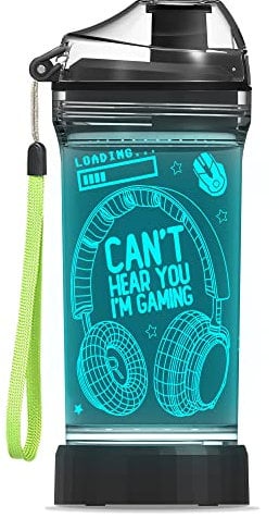 YuanDian Can't Hear You I'm Gaming Water Bottle, Headphone 7 Color Lights 3D Light up Drinking Cups Gifts for Gamers Boys, BPA Free & Leak Proof Flip Top Lid & Easy Clean & Carry Handle, 14oz/400ml