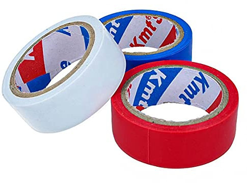 Lot de 3 rubans isolants colorés, largeur 19 mm, longueur 5 mètres, blanc + rouge + bleu.