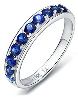 Gualiy Echt Gold Ring 18 K, Weißgold Damenring 4-Prong mit Rund Saphir 0.8 Carat Trauringe Partnerringe Größe 56 (17.8)