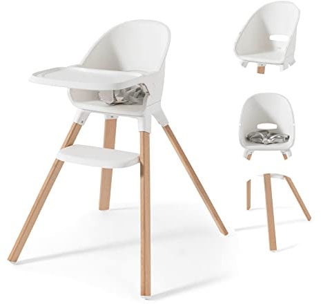 Twistshake Trona Ultraligera con Bandeja Desmontable de Fácil Limpieza, Silla de Bebé con Patas de Madera, Arnés de 5 Puntos, Apta desde los 6 Meses hasta los 15 kg, Sin BPA, Blanco, 78888