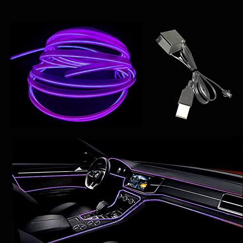 El Wire Bande Lumineuse pour intérieur de Voiture, 3 m de Fil néon USB 5 V avec Protection par fusible pour décoration intérieure de Voiture Automobile avec Bord de Couture de 6 mm (3 mètres, Purple)