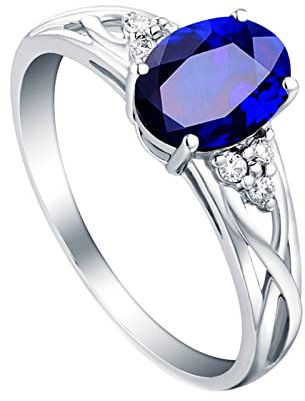 Lieson Freundschaftsringe Damen, Damen Ring 750 Weißgold Kreuz Streifen mit Saphir 1ct Trauring Weißgold Diamant Verlobungsring Große 58 (18.5)