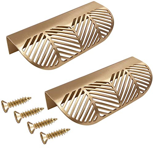 Oneyijun 2 Stück Schrank Schublade Griffe Blatt Form Kleiderschrank Tür Messing Gold Möbel Zieher Griffe Küche Schublade Zieher Schrankgriffe