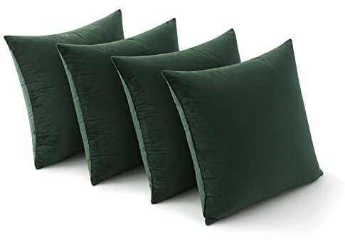 MIULEE Samt Kissenbezug 50x50 cm Kissenhülle Dunkelgrün 4er Set Sofakissen Samtkissen Dekorative Dekokissen Couchkissen Zierkissen Bezug Sofakissenbezug für Wohnzimmer Schlafzimmer Büro