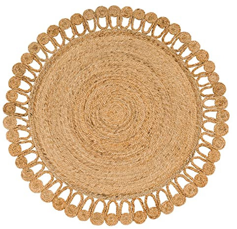 Paco Home Teppich Rund Wohnzimmer Jute Boho Ethno Muster Modern Handgefertigt Naturteppich, Grösse:80 cm Rund, Farbe:Natur 5