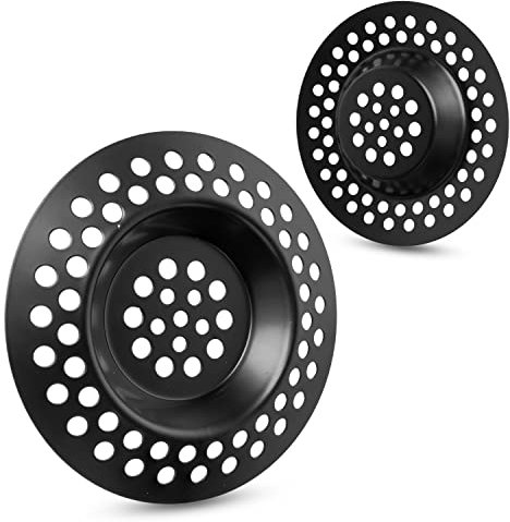 Colador para desagüe de Acero Inoxidable, 2 Piezas, Ø 70 mm Exterior, 42 mm Interior, sobresale 9,5 mm en el Fregadero, en Negro Colador para desagüe para Fregadero de Cocina, Lavabo, Plato de Ducha