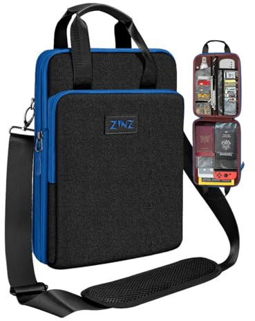 ZINZ Laptop Umhängetasche 12.9-13 Zoll Hülle mit Variabler Kapazität & Riemen,Schultertasche für Unterwegs mit Wertsachen& Notebookfächern, Wasserabweisende Handtasche,Schwarz Blau