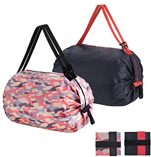 QZDAFFIC 2PCS Tote Bag Handbags for Women, Foldable Shopping Bags with Zip, Reusable Carrier Bags with Handles Hold 15KG Heavy Duty Washable Should Bag for Daily Shopping Excursions Camping