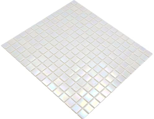 Mosaik iridium weiss Poolfliesen Poolmosaik Fliesen Glas glänzend Quadrat Wand Boden Küche Bad Dusche