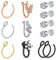 AceFun Lot de 6 à 20 faux anneaux de nez en acier inoxydable pour lèvre, oreille, nez, septum, sans perçage, anneaux de nez à clipser - Faux piercings, Métal