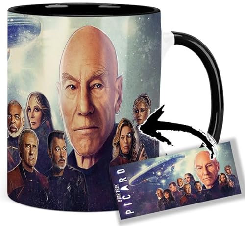 Picard Patrick Stewart Jonathan Frakes Brent Spiner Tasse Innen & Henkel Schwarz Keramikbecher Mug AAA