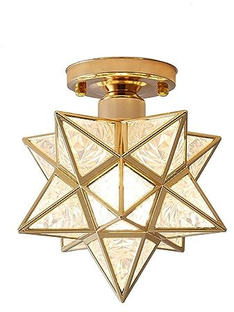 Modern Moravian Star Ceiling Light Star Ceiling Lamp Gold Flush Mount Star Pendant Light Fixture Creative Sputnik Chandelier Lighting for Bedroom Dining Room Porch (Color : Three-Color dimmer)